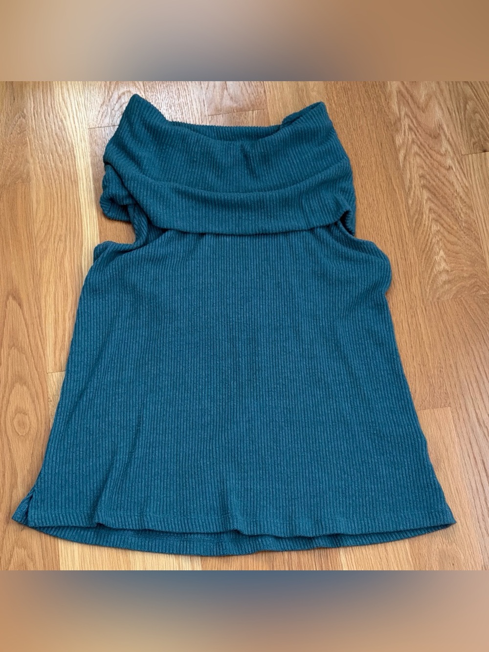Teal Ribbed Sleeveless Cowl Neck Sweater - Women